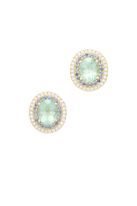 Cairo 14k Yellow Gold Emerald & Sapphire Diamond Earring