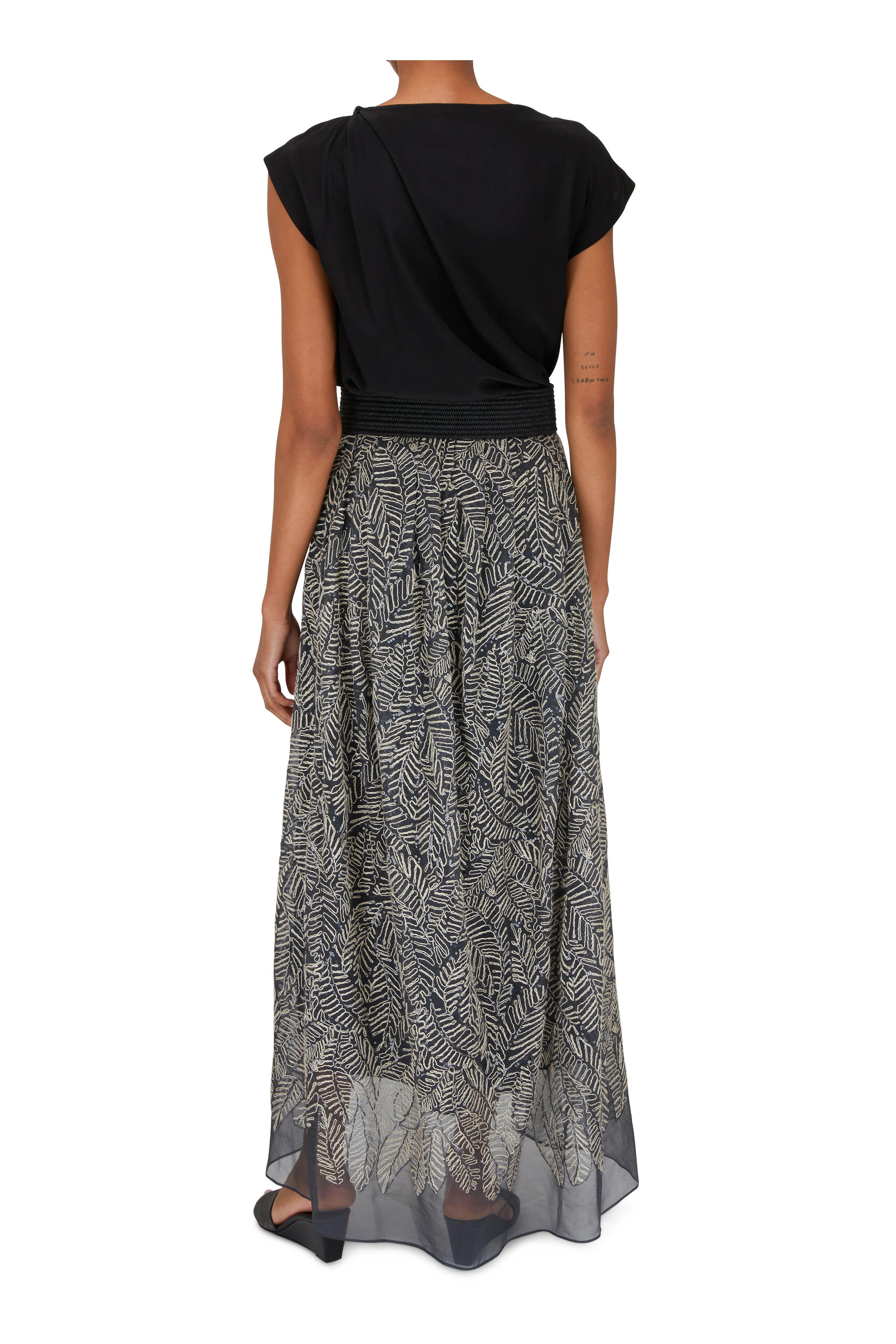 Brunello Cucinelli - Volcano Organza Leaf Motif Embroidered Maxi Skirt