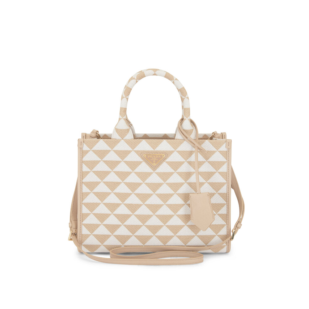 Prada - Bianco Triangle Jacquard Small Tote | Mitchell Stores