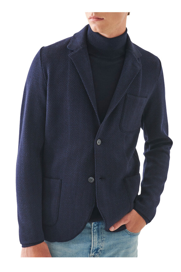 Patrick Assaraf - Chevron Knit Navy Wool Sportcoat