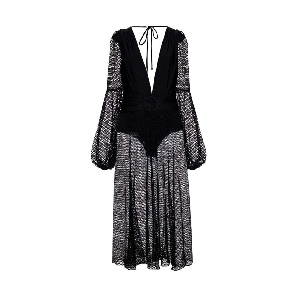 Patbo - Black Plunge Neck Net Beach Maxi Dress | Mitchell Stores