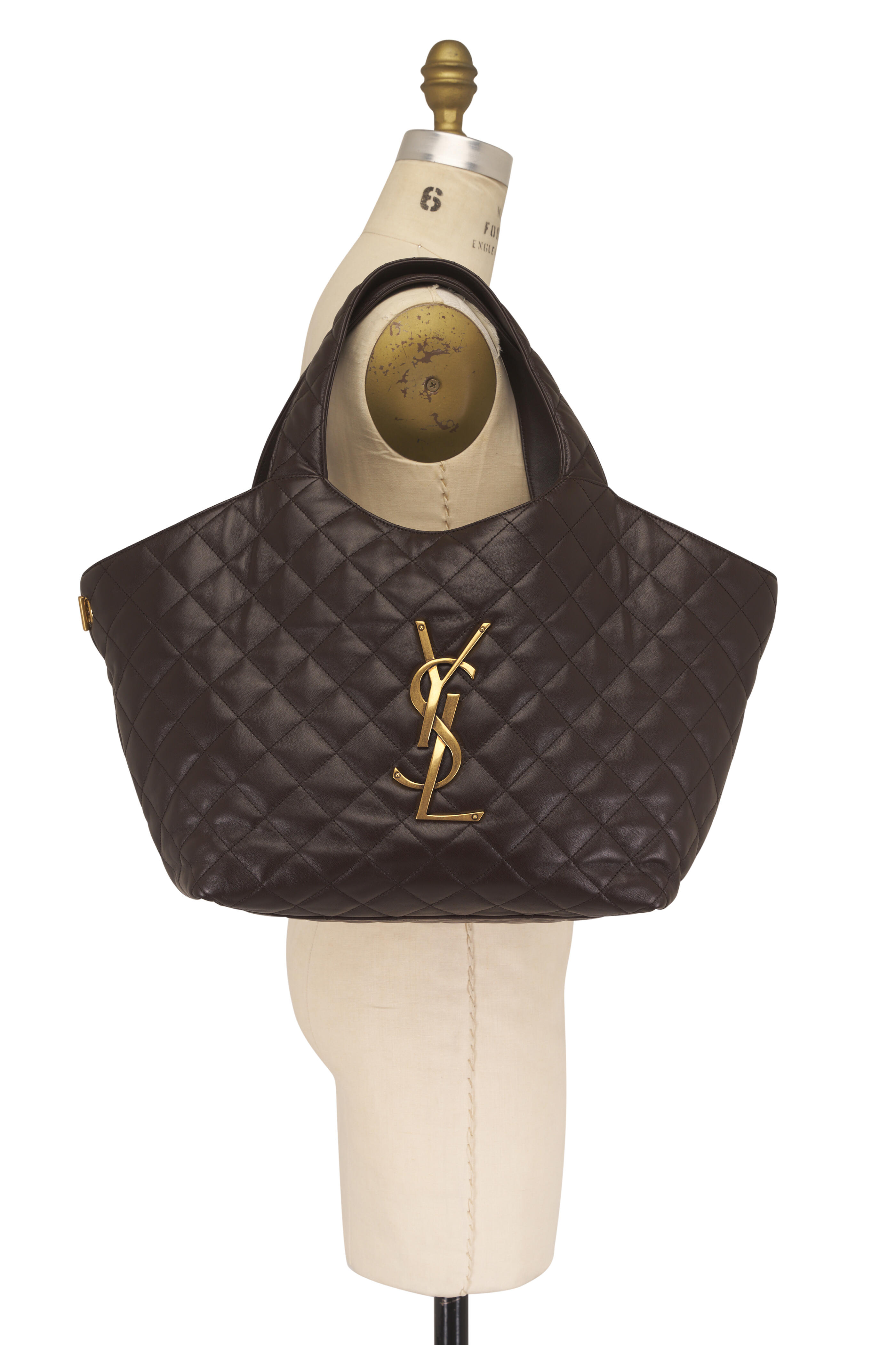 Saint Laurent - Medium Icare Dark Chocolate Leather Shopping Tote - view 8