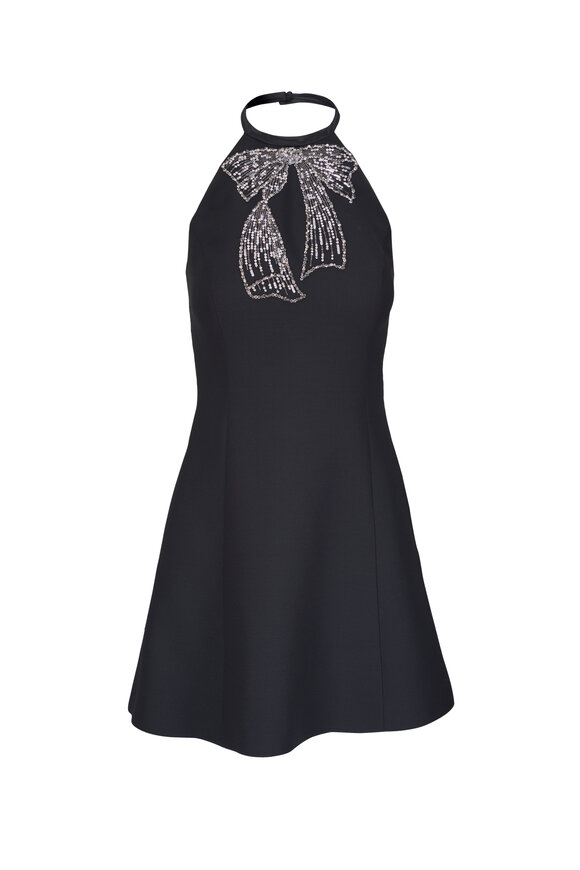 Valentino Black & Silver Beaded Bow Halter Dress - view 1