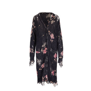 R13 Black Floral Distressed Long Cardigan Mitchell Stores