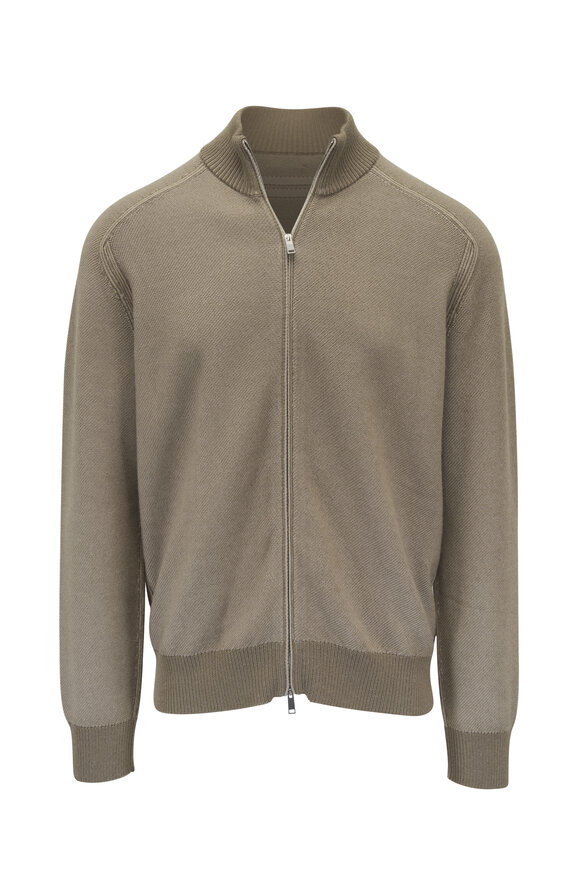 Zegna - Olive Cashmere & Silk Full Zip Caridgan