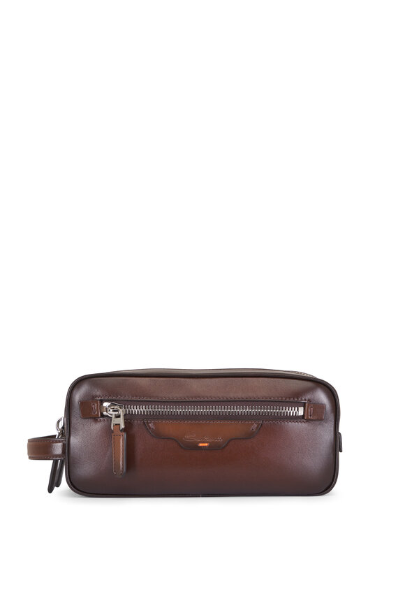 Santoni Dark Brown Leather Dopp Kit - view 1