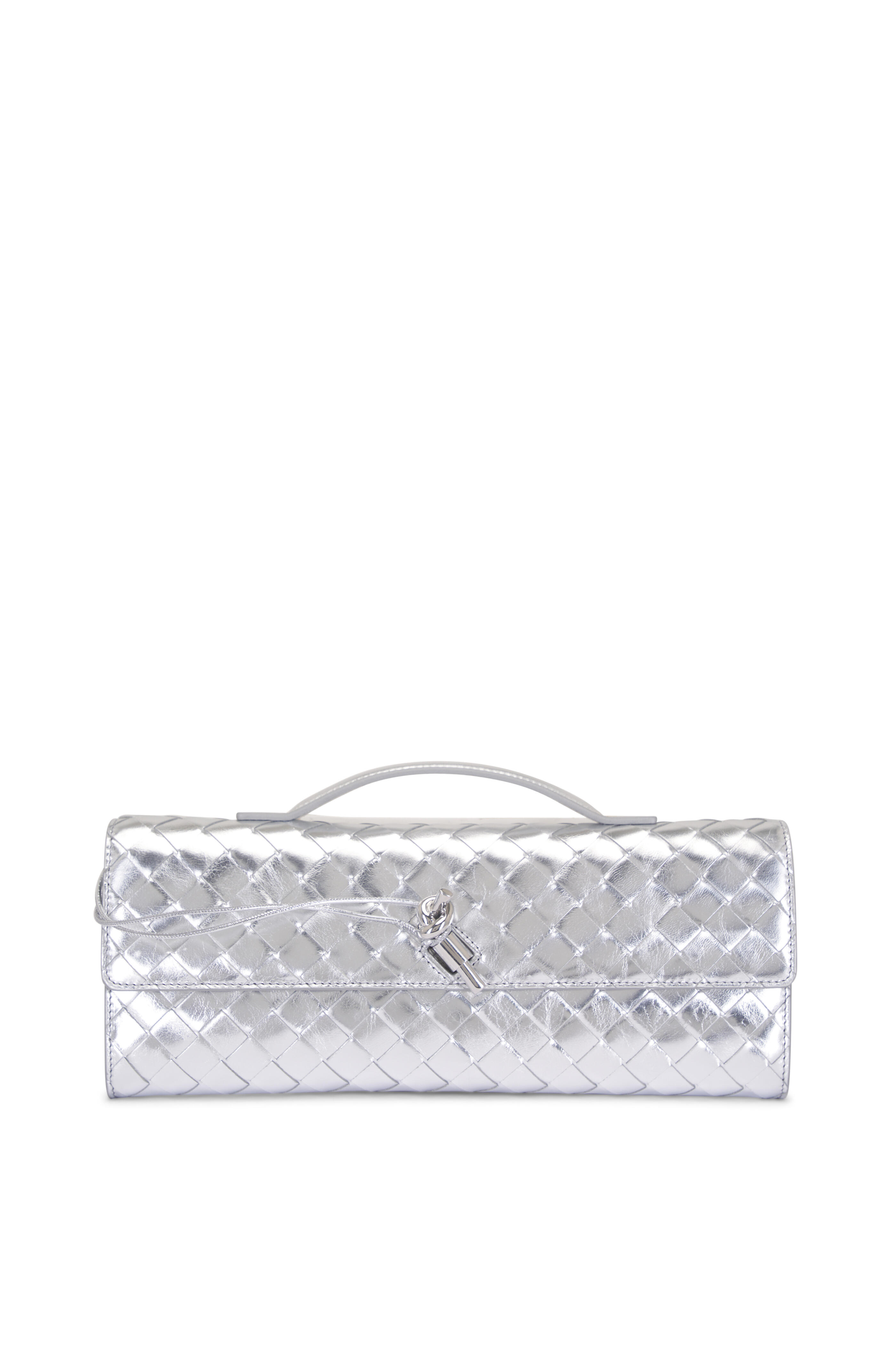 Bottega Veneta - Andiamo Metallic Silver Intrecciato Leather Clutch