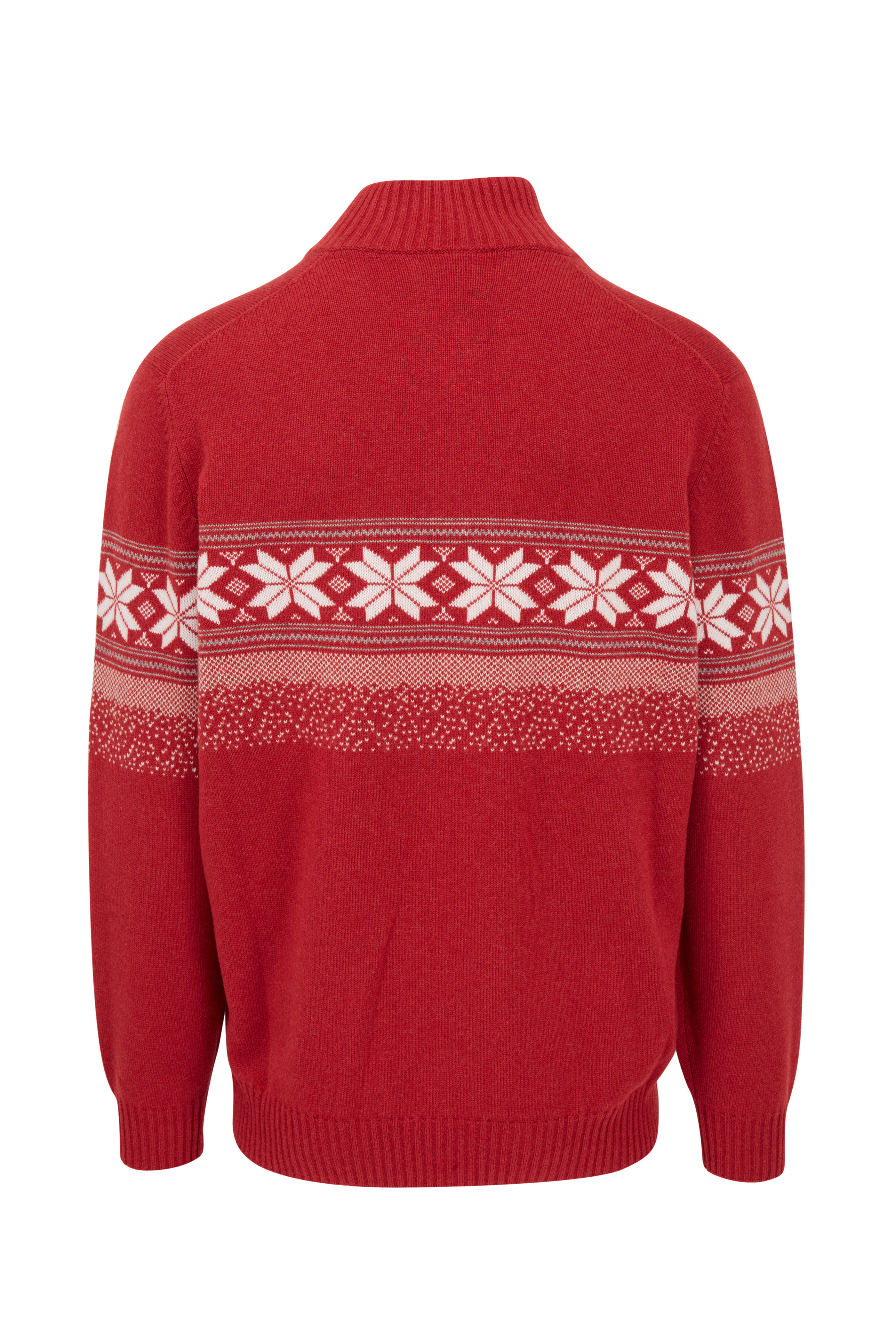 Brunello Cucinelli - Red Fair Isle Print Cashmere Quarter Zip Sweater