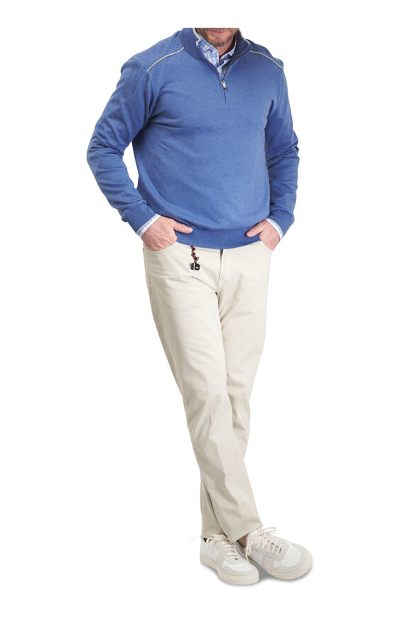 Paul & Shark Colony Blue Silk & Cotton Quarter Zip Pullover - view 2