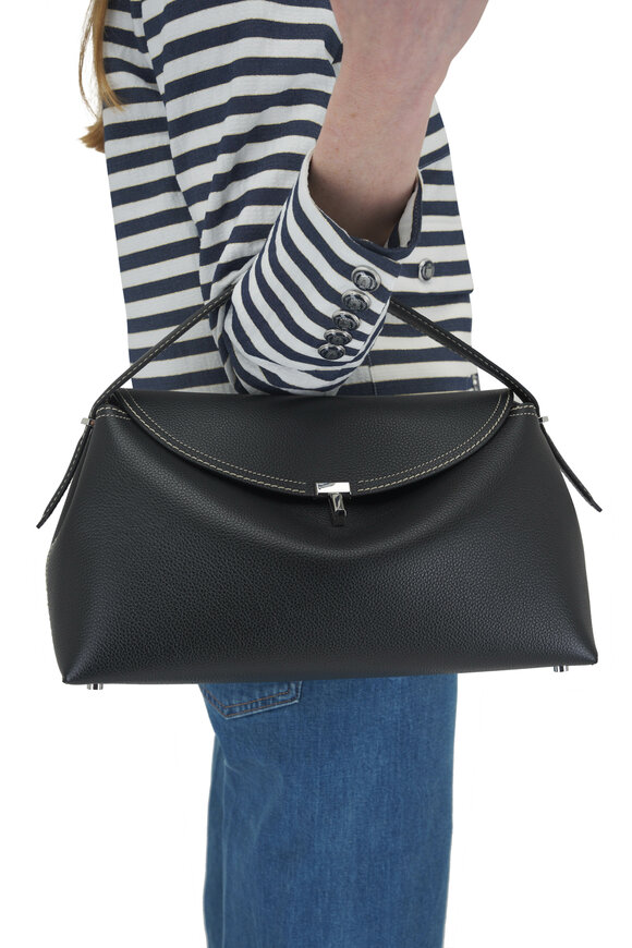 Totême - T-Lock Black Grain Leather Top Handle Bag