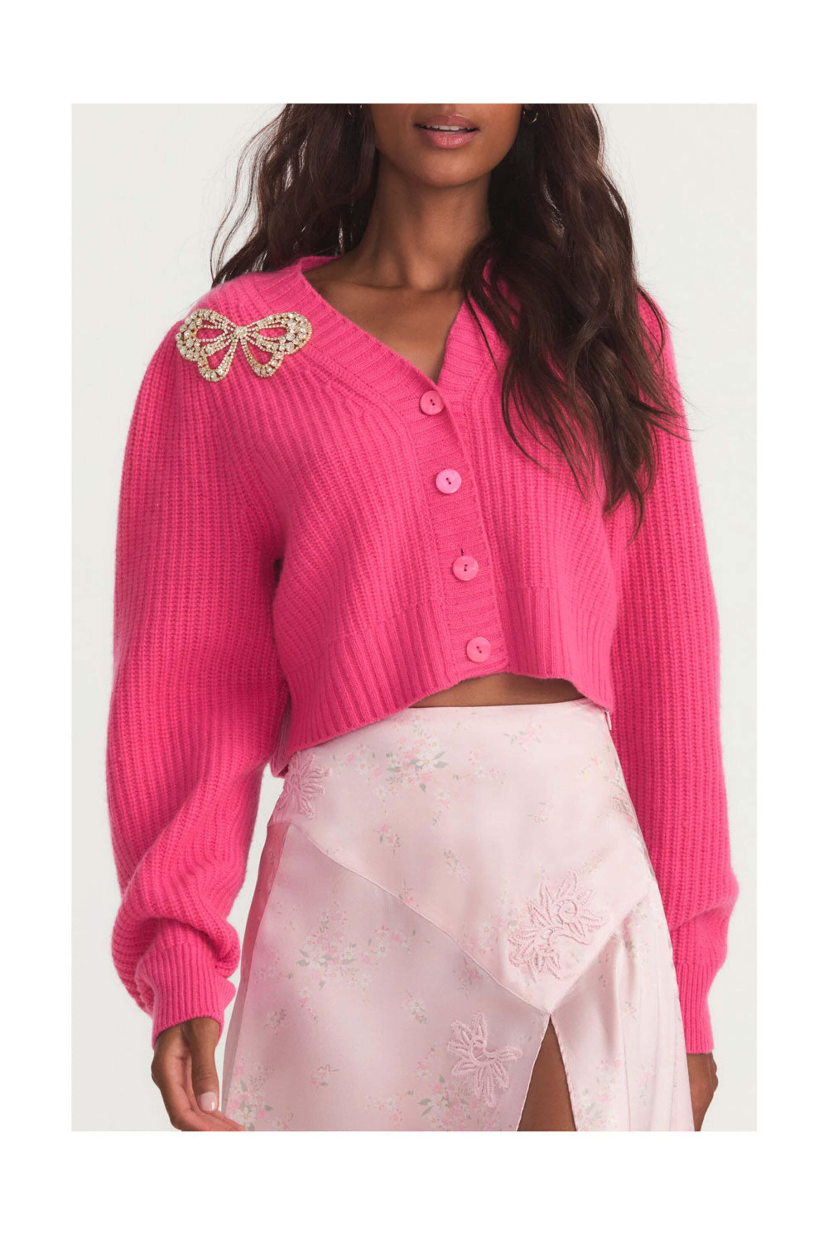 Loveshackfancy - Spotlight Pink Larsa Cropped Cardigan