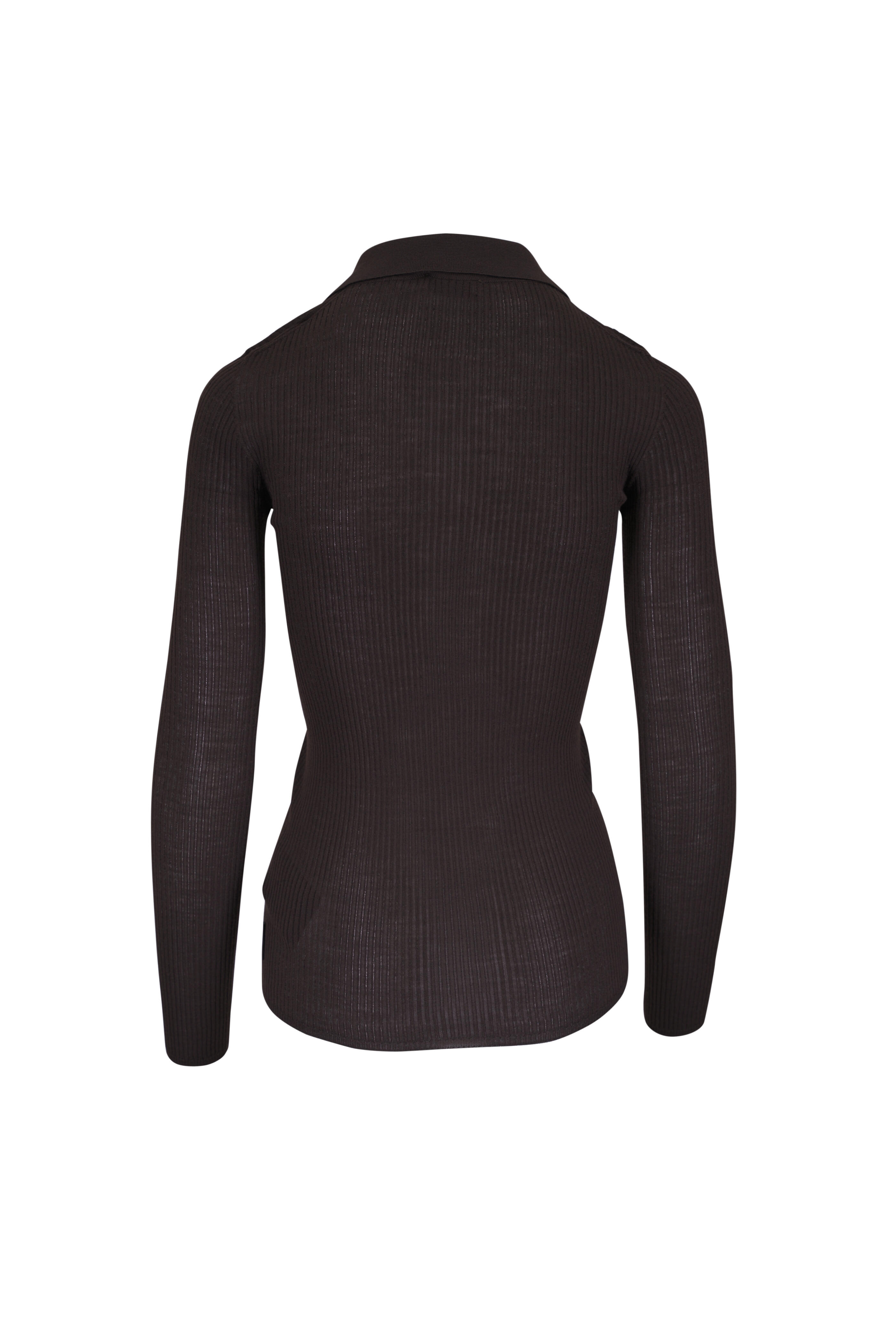 Moncler - Brown Wool Ribbed Long Sleeve Polo