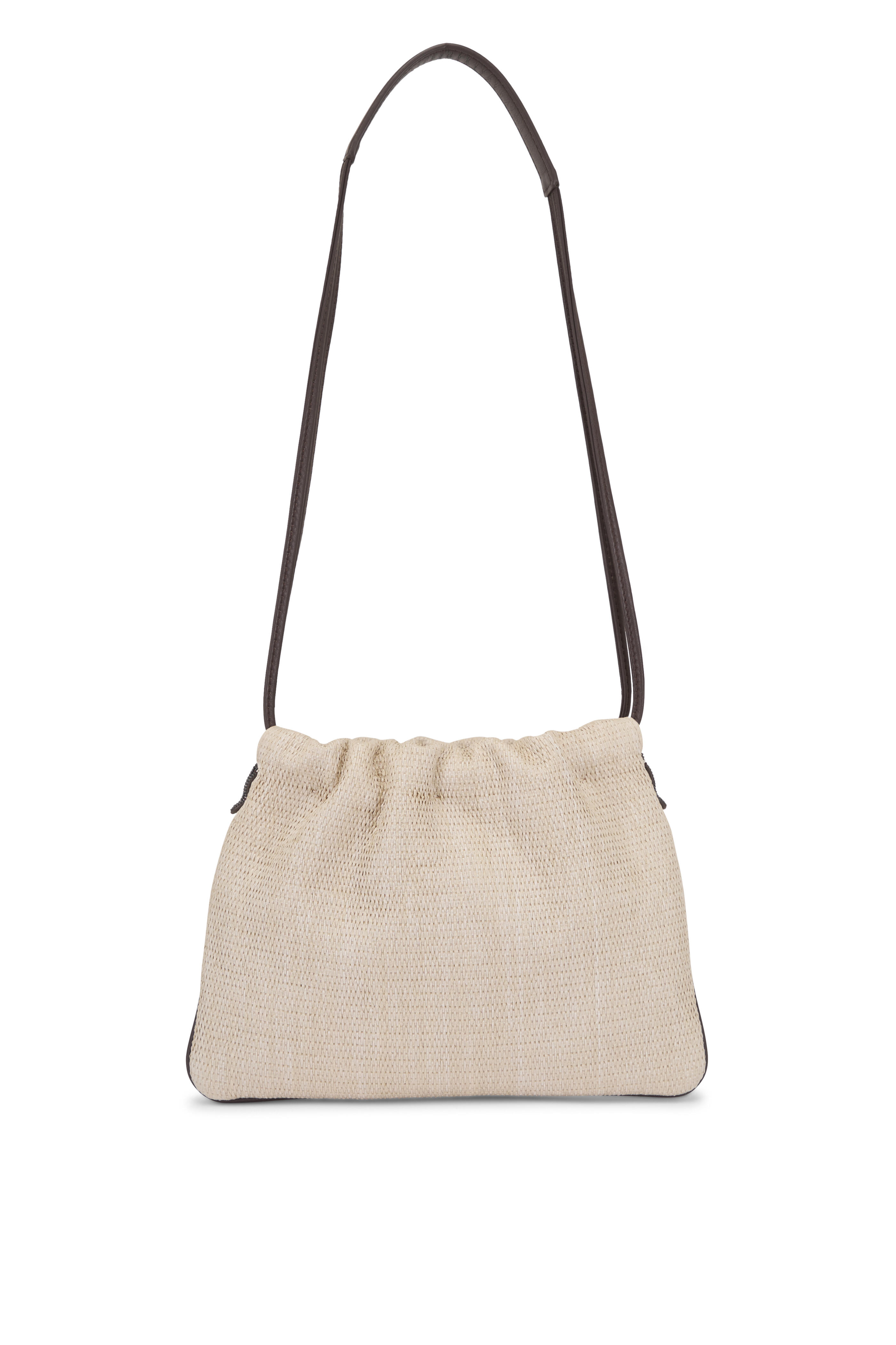 Brunello Cucinelli - Micro Embellished Raffia Drawstring Shoulder Bag