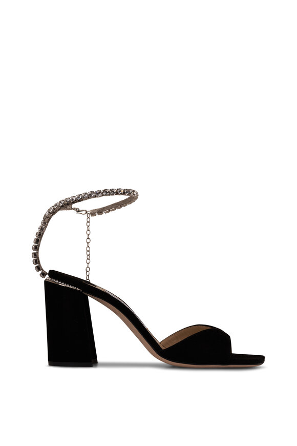 Jimmy Choo - Saeda Black Crystal Chain Strap Sandal, 85mm