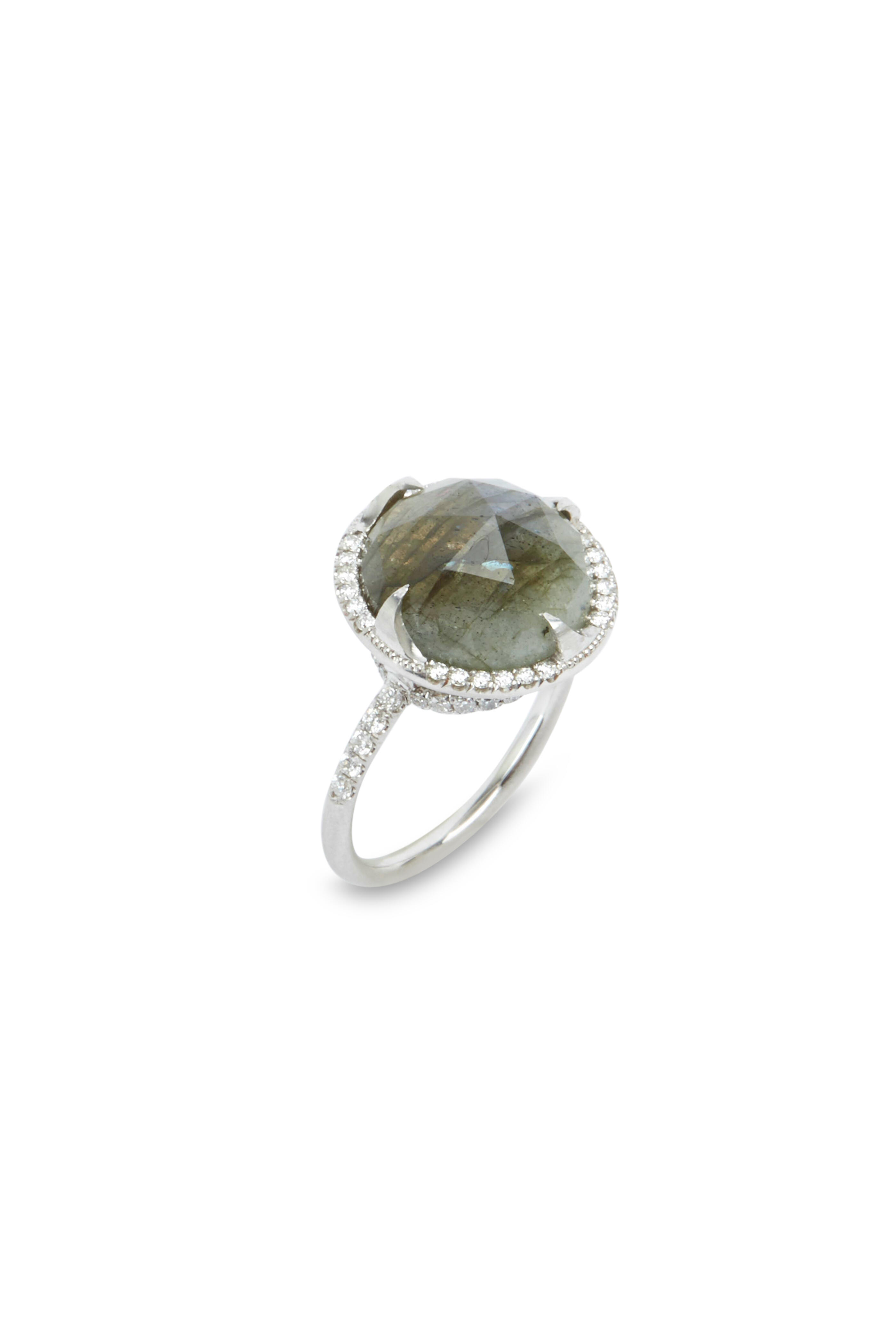 Sylva & Cie - White Gold Faceted Labradorite Diamond Ring