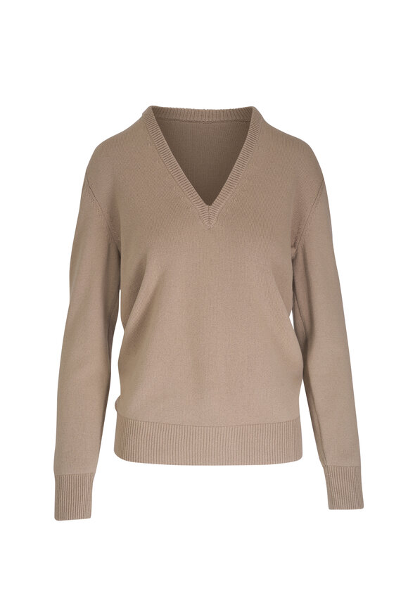 Michael Kors Collection Sand Cashmere V-Neck Sweater 