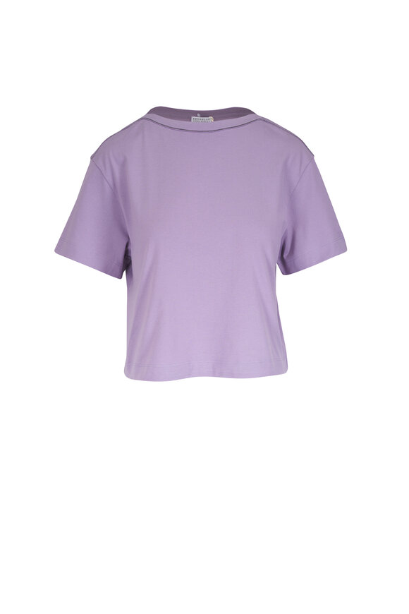 Brunello Cucinelli Lilac Cotton nJersey Monili Boatneck T-Shirt