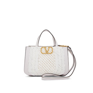 Valentino Garavani - White V-Logo Signature Raffia & Leather