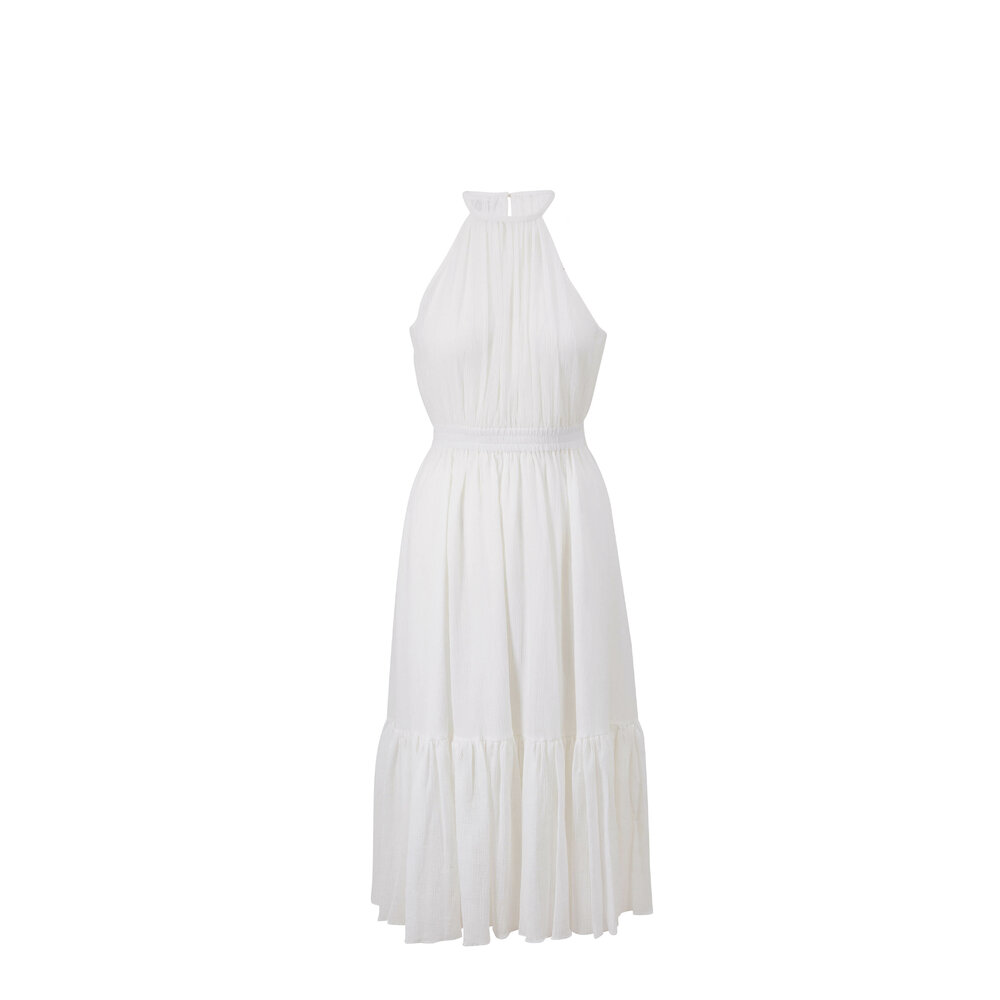 Michael Kors Collection - Optic White Halter Sleeveless Ruffle Dress