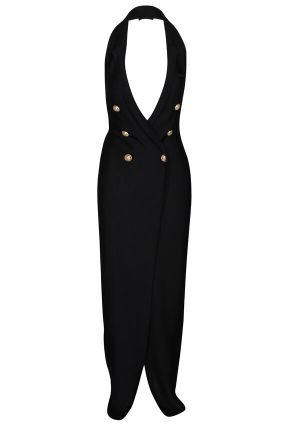 Balmain Black Six Button Tailored Halter Maxi Dress