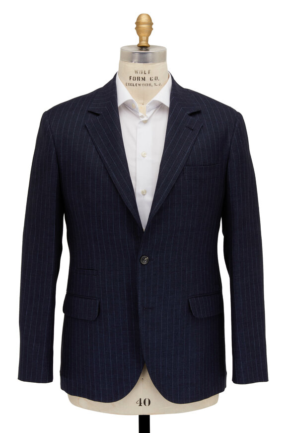 Brunello Cucinelli - Navy Stripe Linen Suit | Mitchell Stores