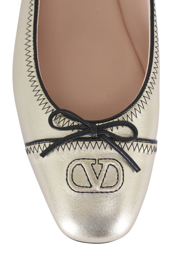Valentino Garavani VLogo Platinum Leather Ballerina Flat - view 6