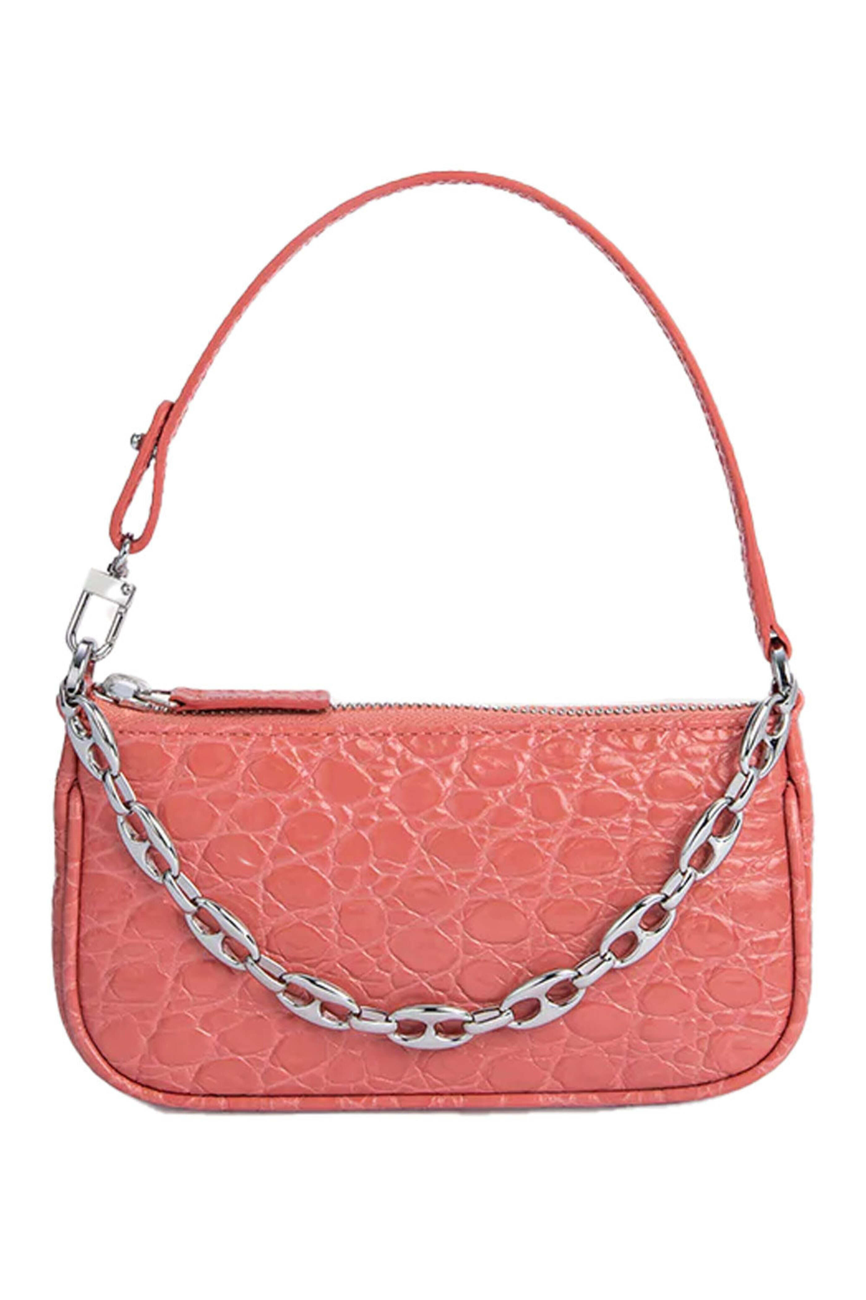 By Far - Mini Rachel Circular Croco Embossed Bag in Salmon