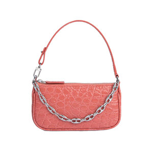 By Far - Mini Rachel Circular Croco Embossed Bag in Salmon