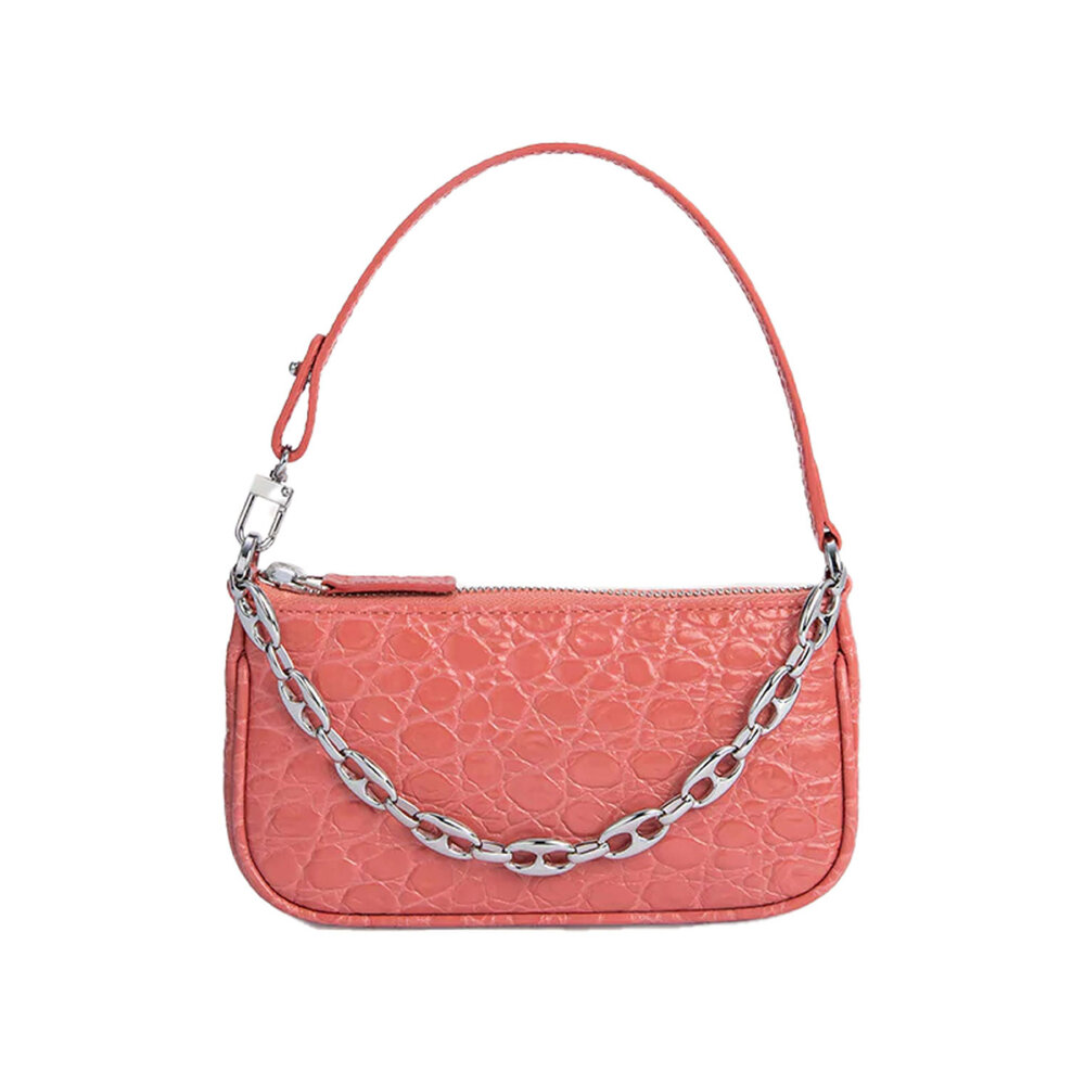 ☆関税込☆BY FAR★MINI RACHEL CIRCULAR CROCO LEATHER BAG By Far - Mini Rachel Circular Croco Embossed Bag in Salmon