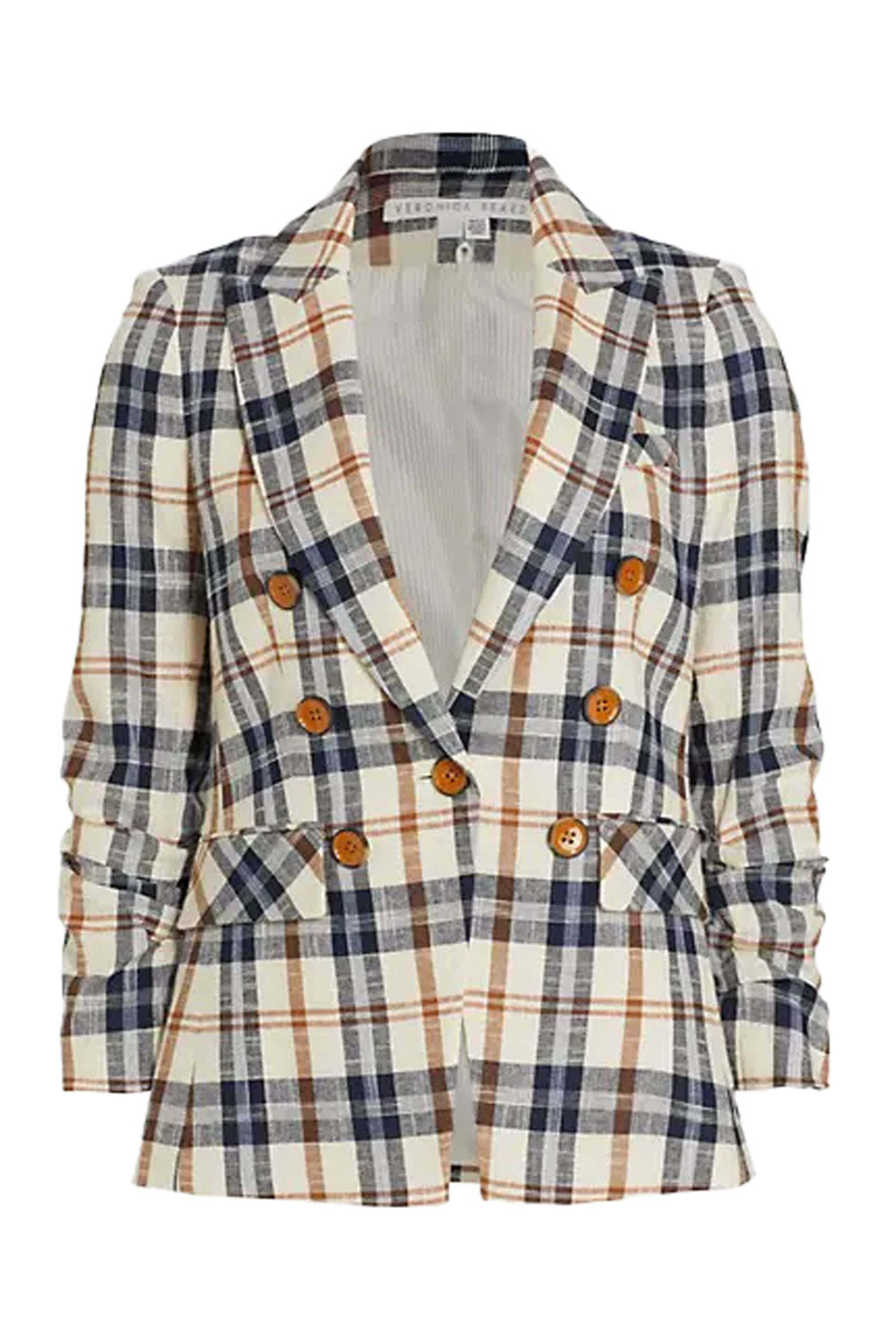 Veronica Beard - Navy and Camel Plaid Oneta Dickey Jacket