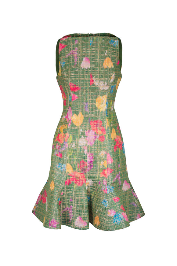 Lela Rose Cactus Multicolor Floral Raffia Flounce Dress