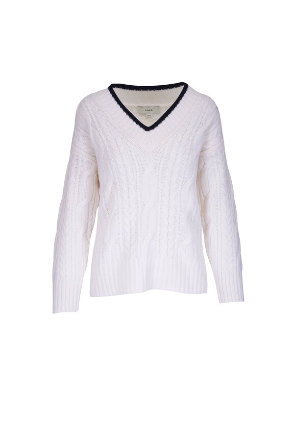 Vince Off White & Coastal Blue Cable Knit Sweater