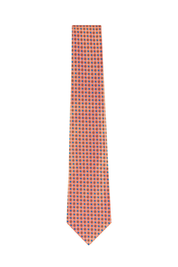 Kiton Orange Geometric Print Silk Necktie - view 1
