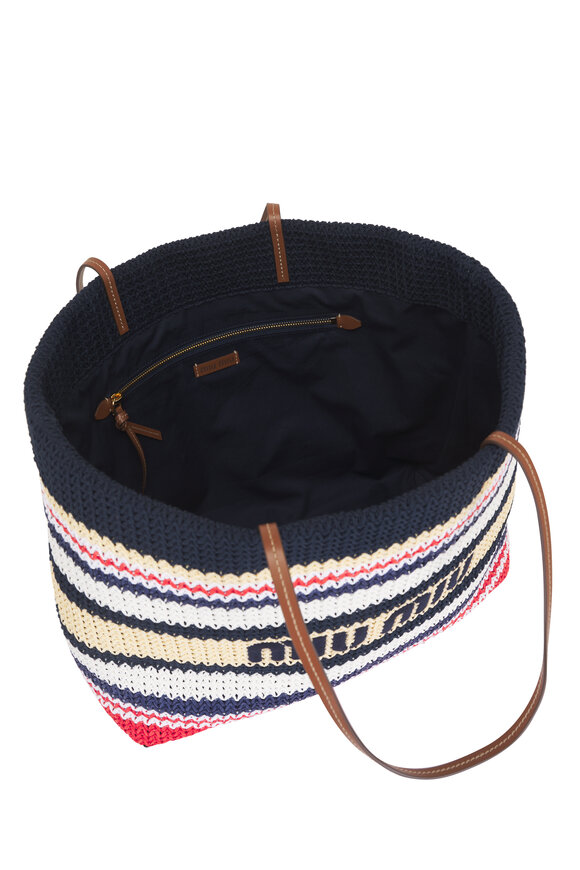 Miu Miu Tessuto Red, White, & Natural Stripe Motif Tote - view 4
