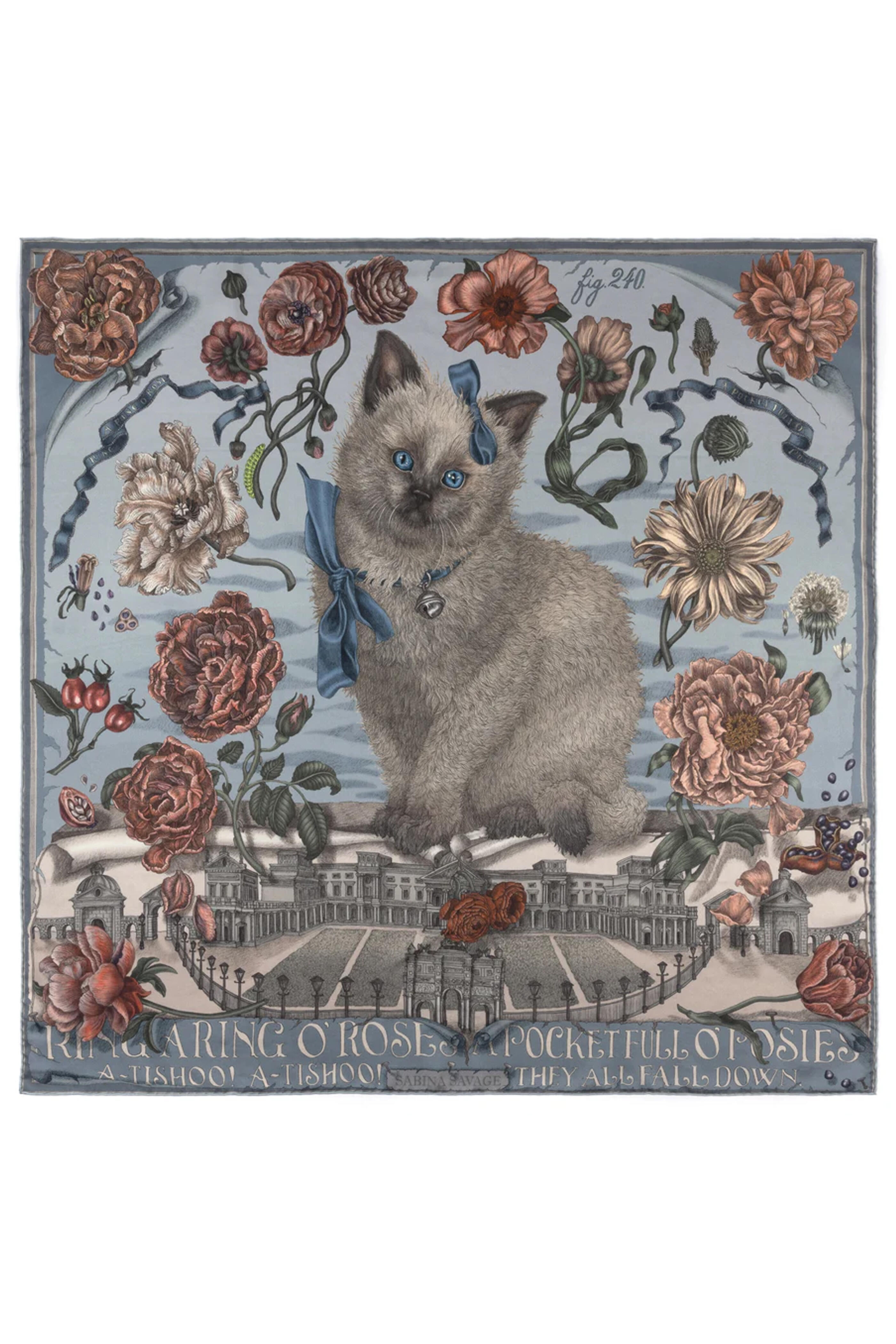 Sabina Savage - Ring A Ring Glacier O’Roses Silk Twill Scarf 90