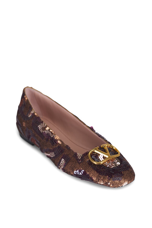 Valentino Garavani VLogo Signature Brown Animalier Ballerina Flat