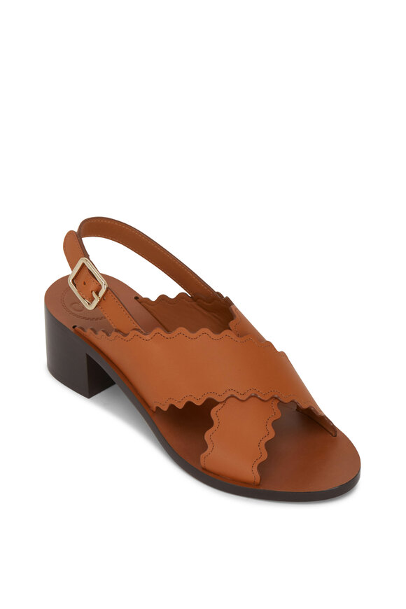 Chloé - Cognac Leather Chunky Heel Slingback, 40mm