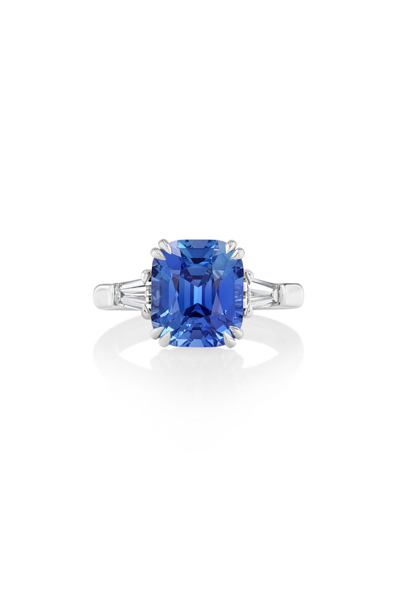 Aaron Henry Platinum Cushion Cut Blue Sapphire & Diamond Ring - view 1