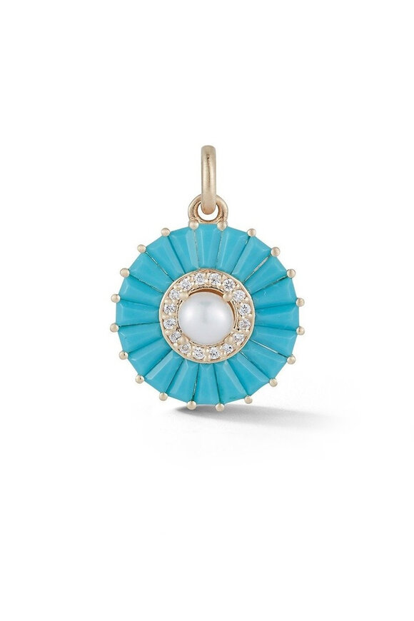 Storrow Yellow Gold Pearl Diamond Turquoise Circle Charm