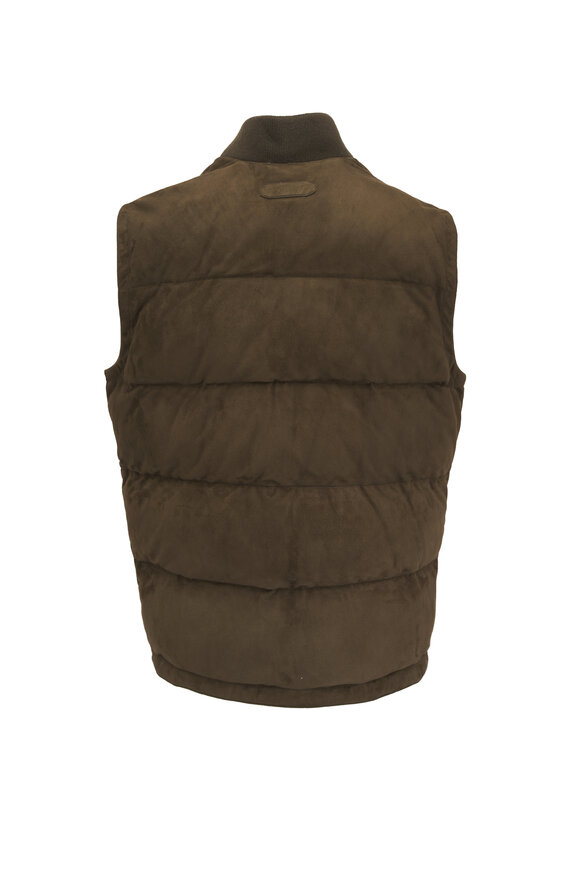 Brioni - Dark Green Suede Puffer Vest 