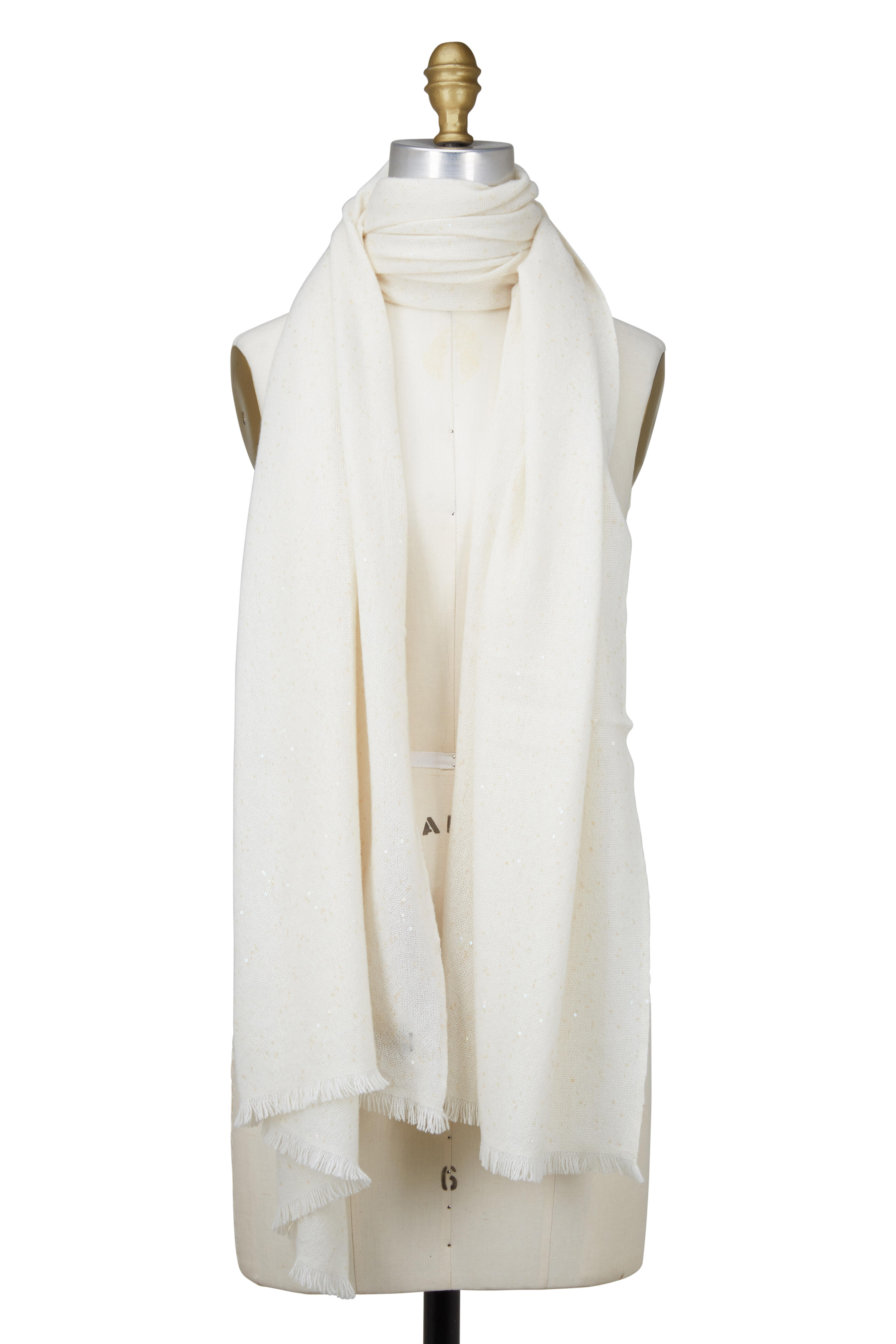 Loro Piana - Golden Garza Glint White Baby Cashmere Stola Scarf