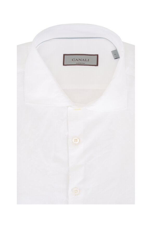Canali White Cotton & Linen Dress Shirt