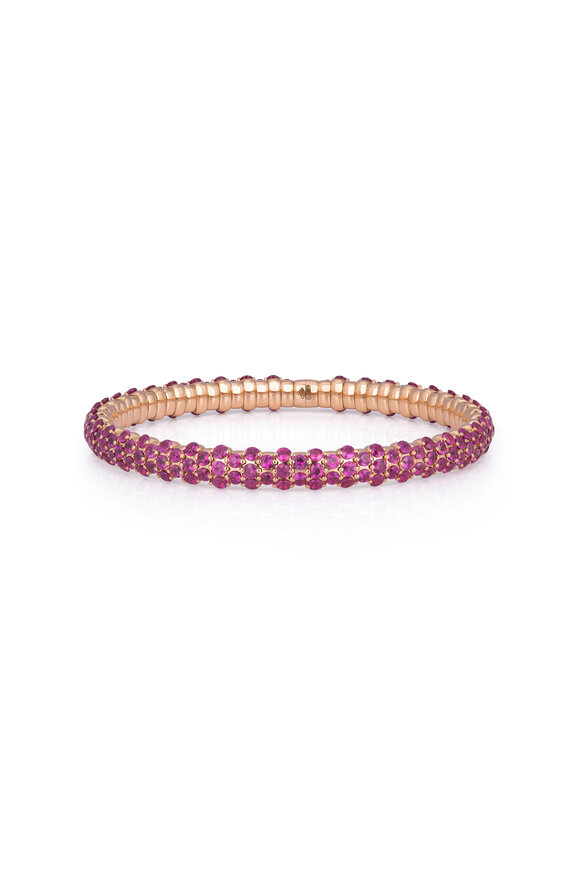 ZYDO 18k Yellow Gold Pink Sapphire Stretch Bracelet - view 2