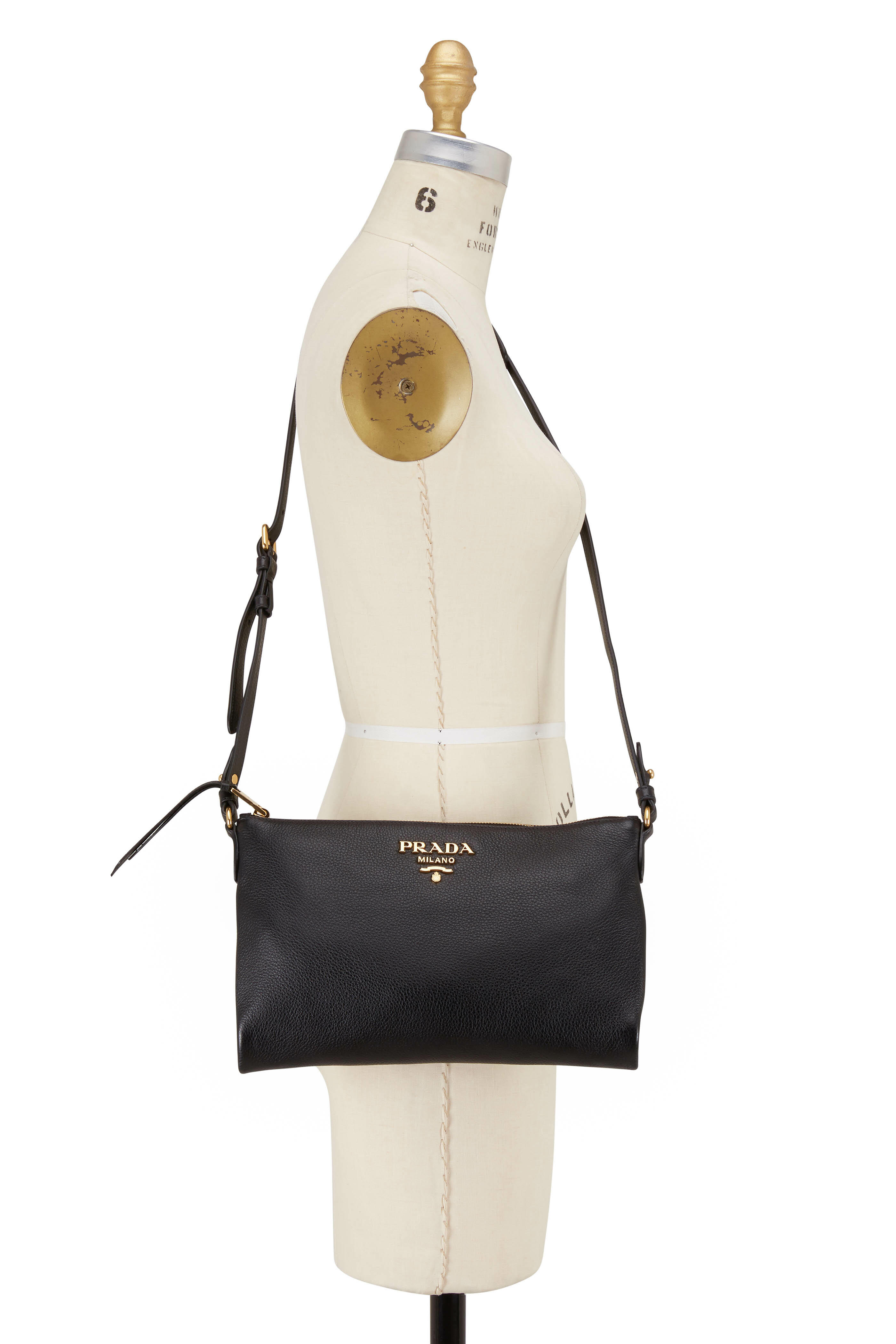 Prada - Black Grain Leather Zip Crossbody