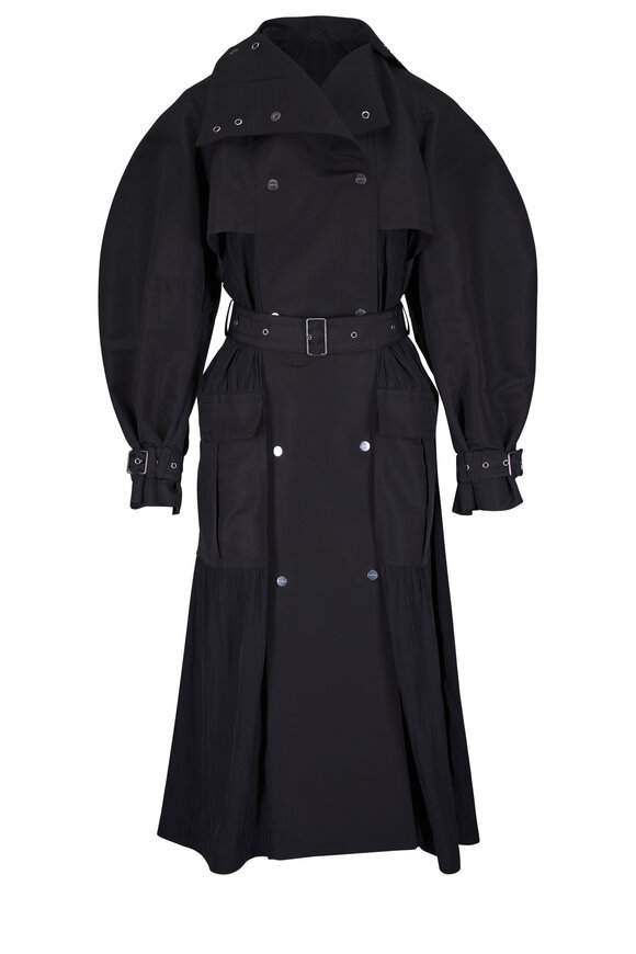 Lanvin Black Bi-Material Silk Faille & Charmeuse Coat - view 1