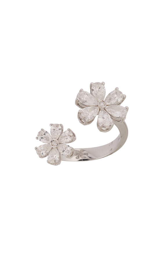 ZYDO 18k White Gold Diamond Double Flower Ring - view 1