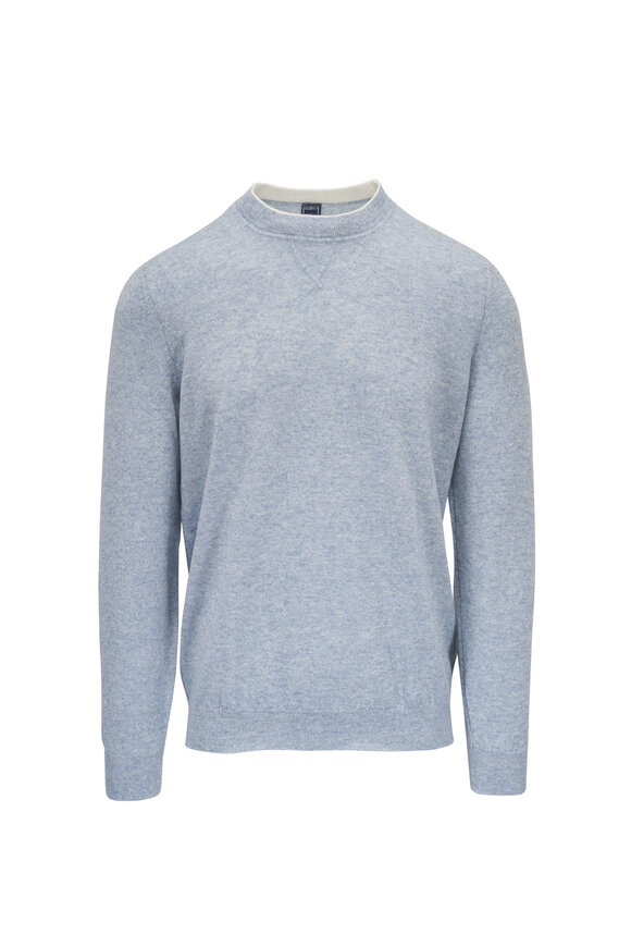 Fedeli Light Blue Cashmere & Linen Crewneck Sweater