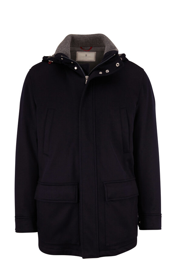 Brunello Cucinelli Navy Blue Cashmere Parka