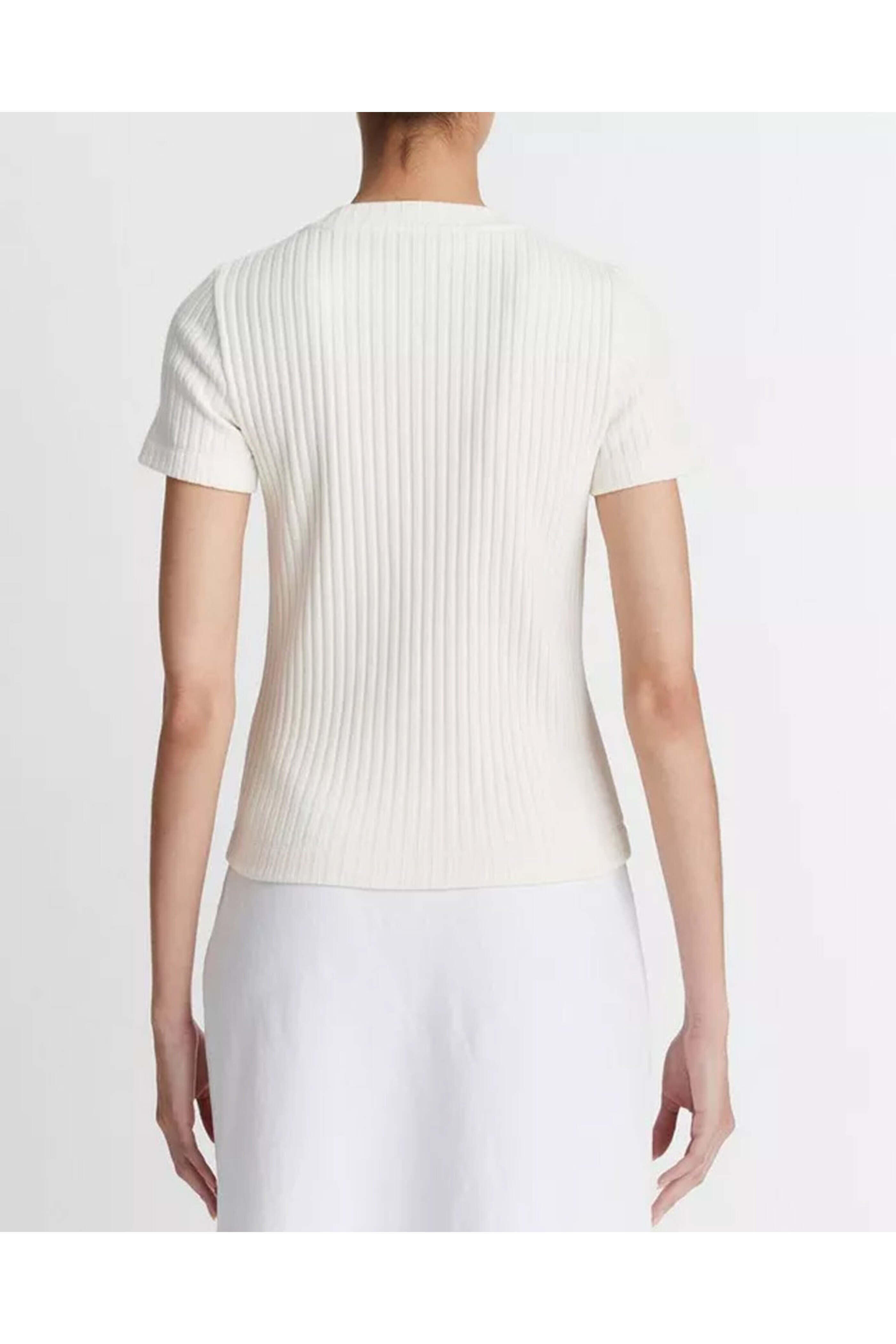 Vince - Off White Rib Knit Crewneck Tee