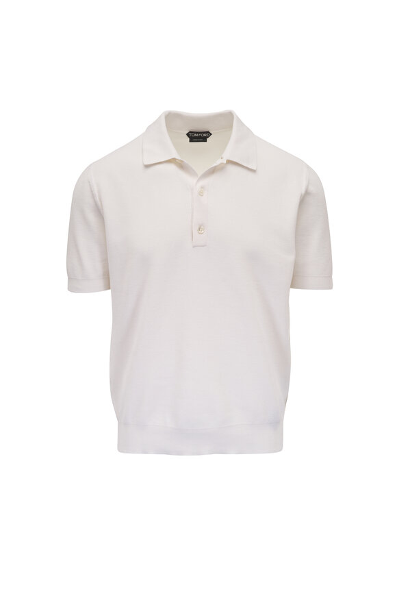 Tom Ford White Silk & Cotton Pique Polo
